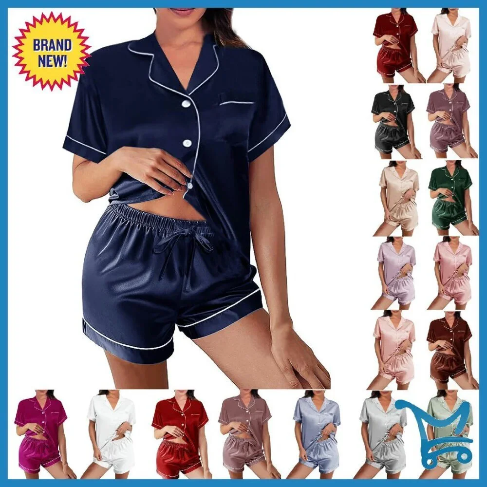 Silk Satin Pajama Set Loungewear Sleepwear Button-Down Floral PJs